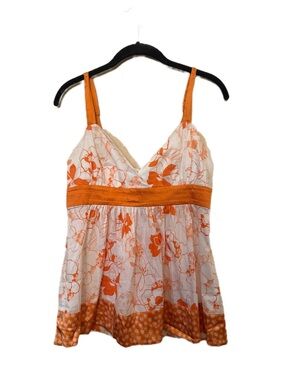 Y2K Bebe Orange Babydoll Floral V-Neck Spaghetti Strap Top